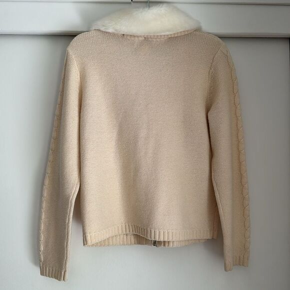 Vintage Pendleton Lambs Wool Fur Collar Ivory Cream Zip Up Knit Sweater Medium - Picture 3 of 4